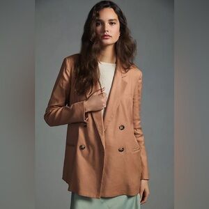 Anthropologie Maeve Oversized Double-Breasted Linen‎ Blend Blazer Neutral Size 8
